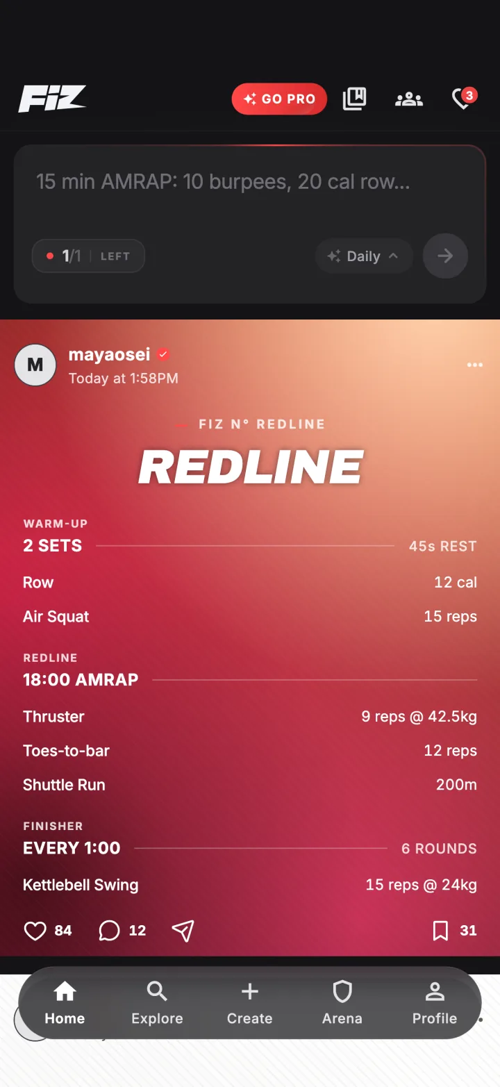 The home feed in the Fiz app