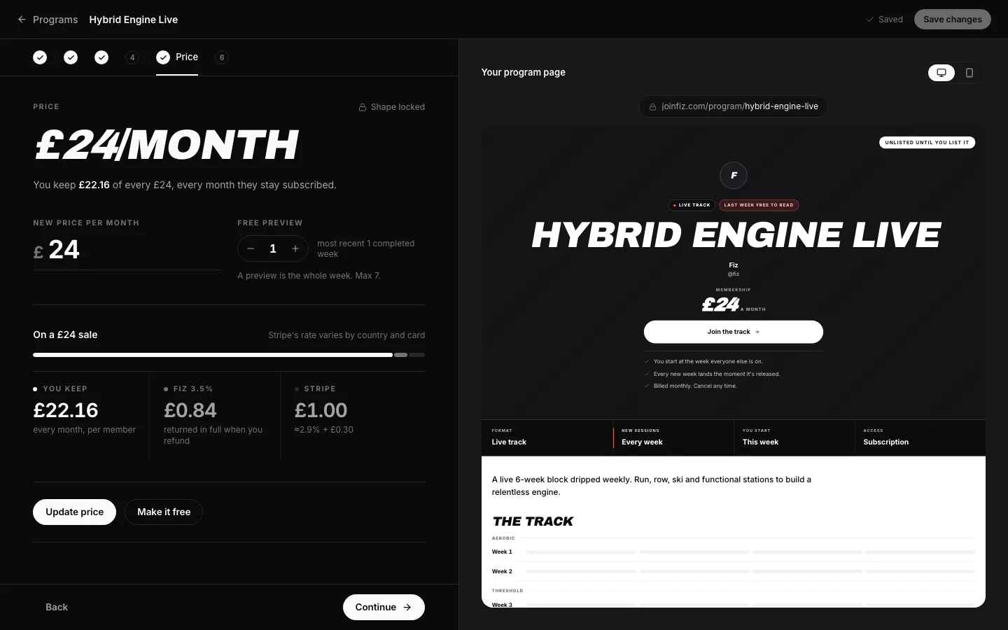 Pricing a live track: what you keep from each monthly payment.